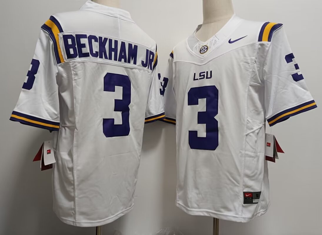 2024 NCAA Men LSU Tigers #3 Odell Beckham JR white Nike jersey->ncaa teams->NCAA Jersey